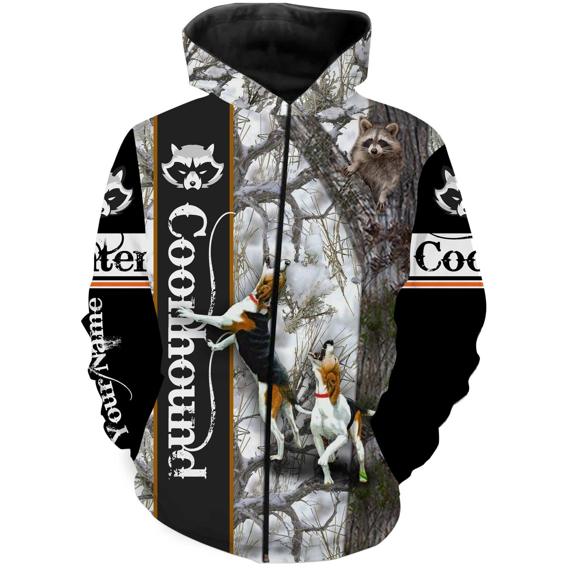 Raccoon Hunting Coonhound Dog Winter Snow Camo Custom Name Full Printing Shirt