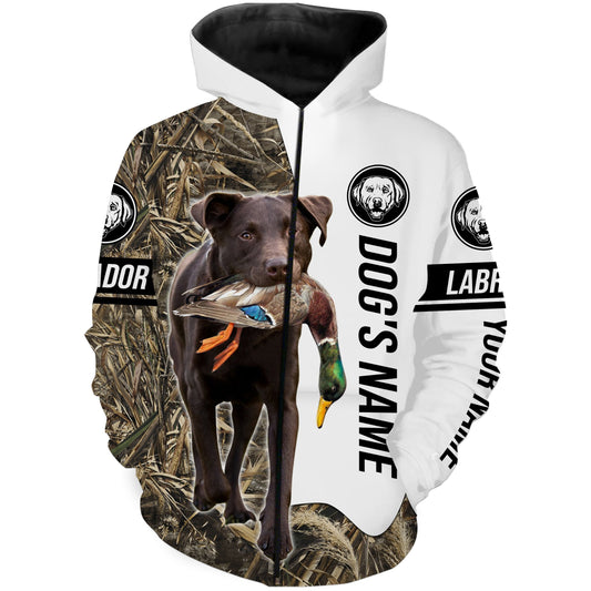 Duck Hunting with Labrador Retriever Dog Custom Name Camo Full Printing Shirts, Chocolate Lab Hunting Partner FSD2669