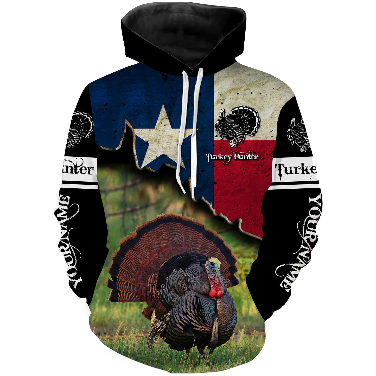 Wild Turkey Hunting Texas flag Custom Name All over printed Shirts, Turkey Hunting Gifts FSD3010 Hoodie