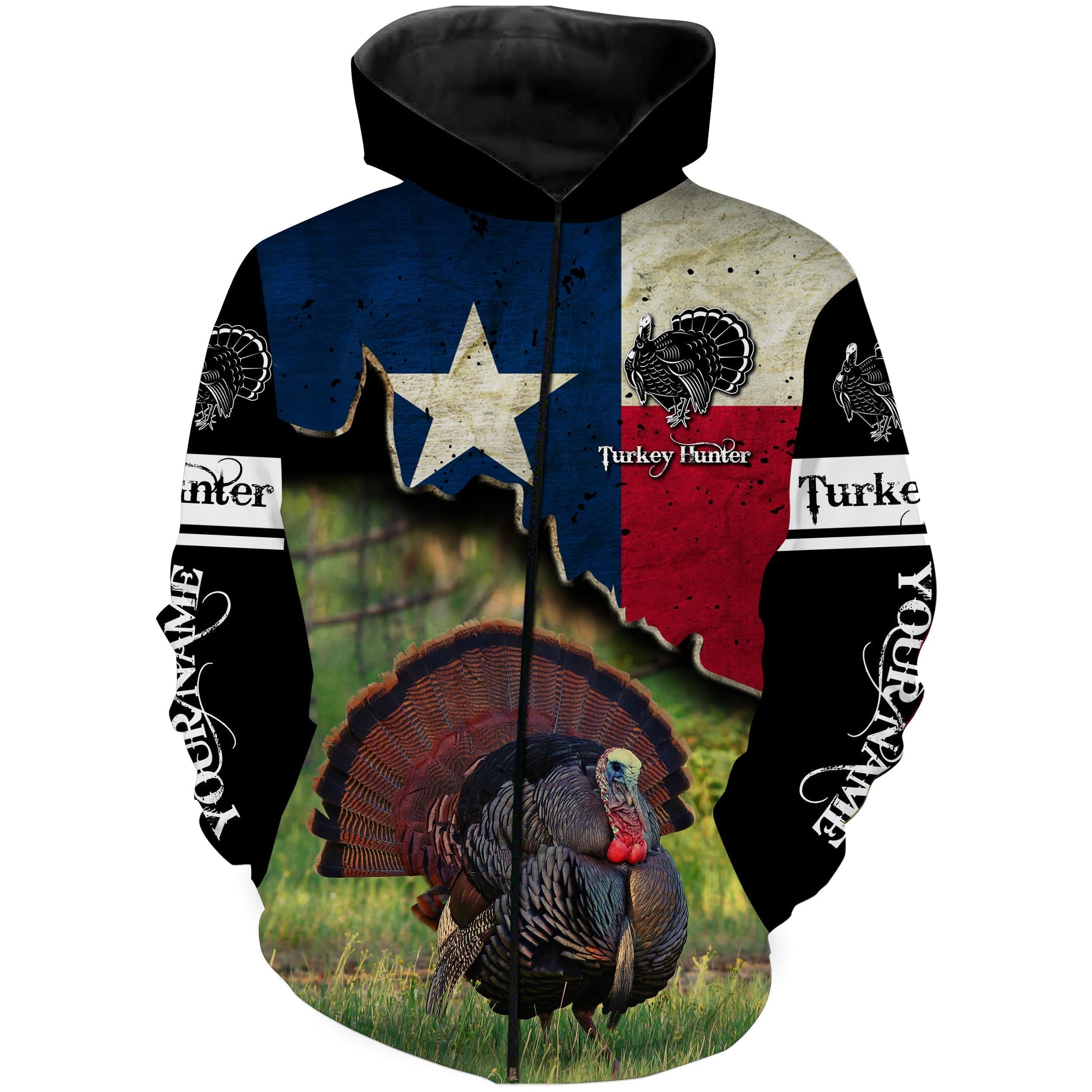 Wild Turkey Hunting Texas flag Custom Name All over printed Shirts, Turkey Hunting Gifts FSD3010 Zip up hoodie