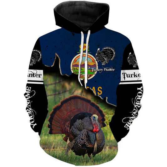 Wild Turkey Hunting Kansas State flag Custom Name All over printed Shirts