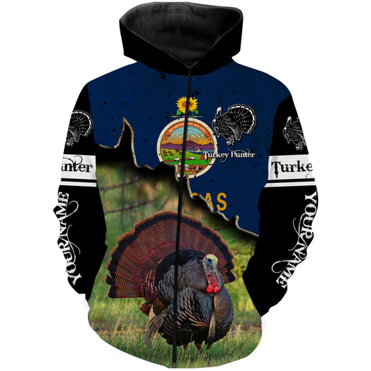 Wild Turkey Hunting Kansas State flag Custom Name All over printed Shirts