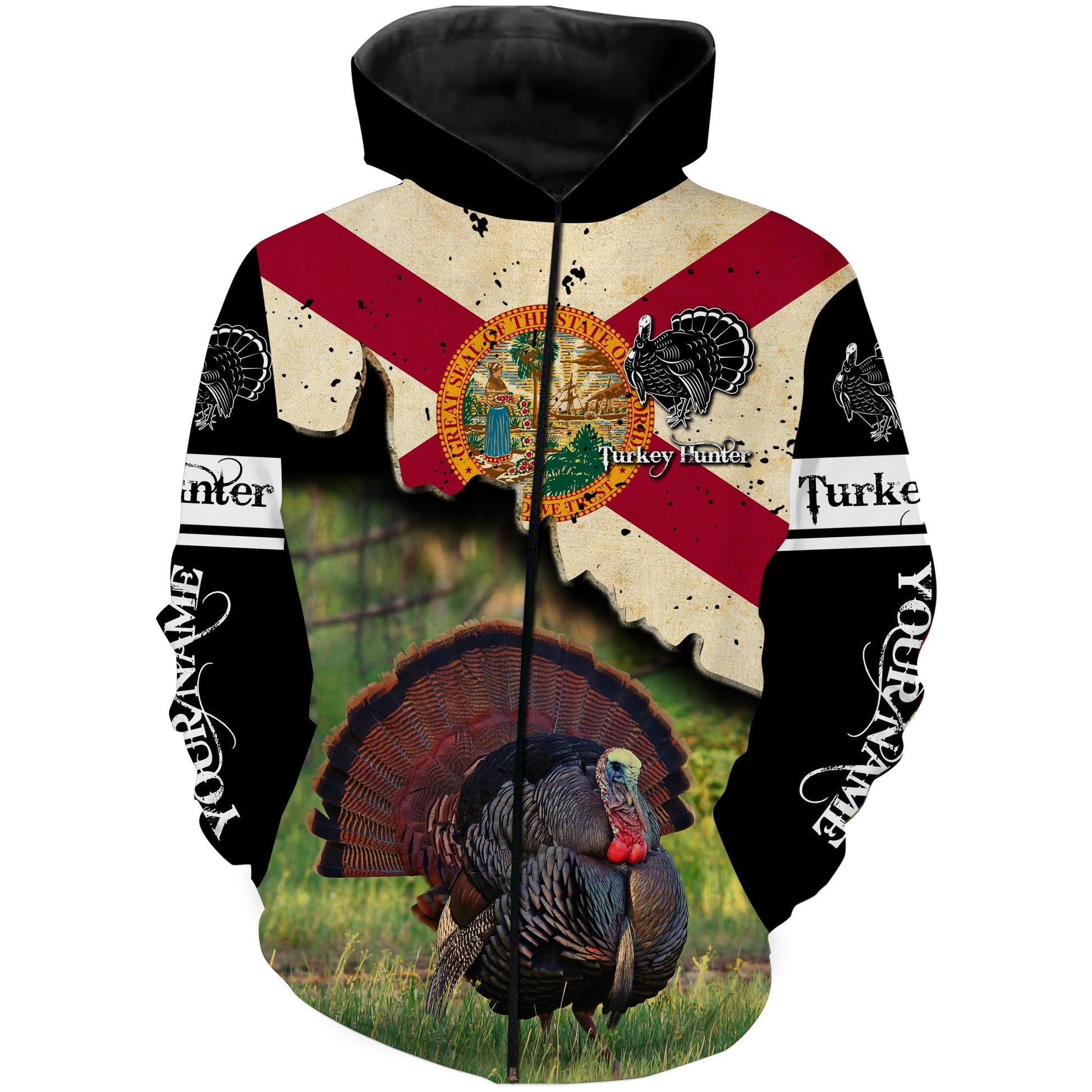 Florida Turkey Hunting Custom Name All Over Printed Shirts Zip Up Hoodie Zip Up Hoodie