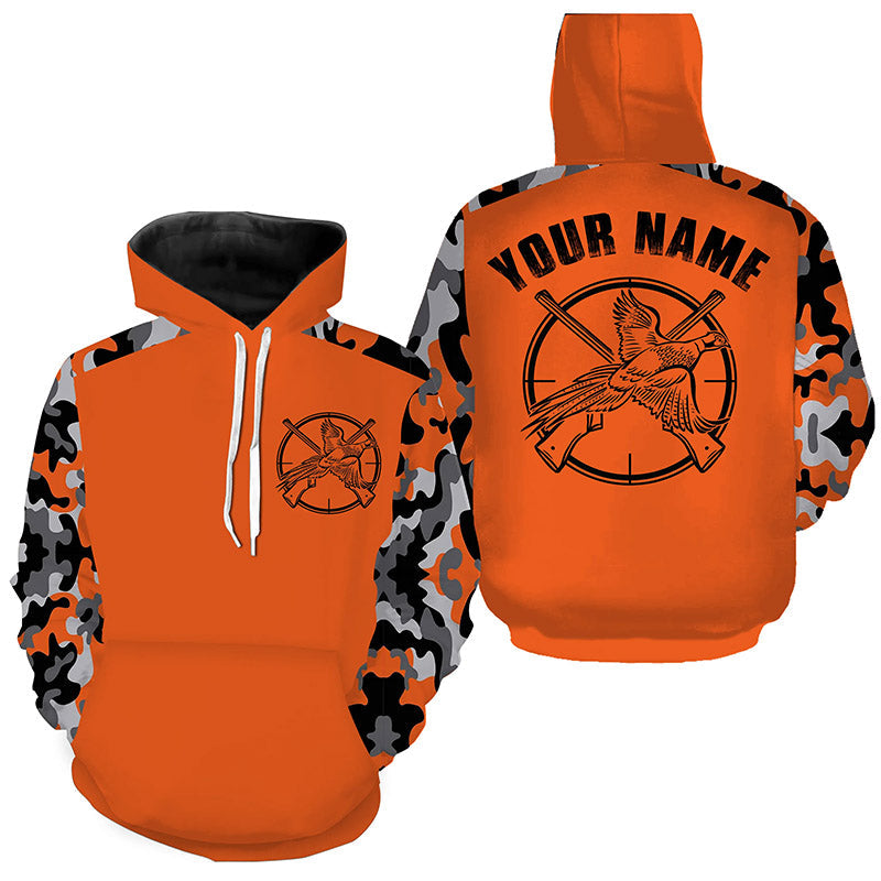 Custom Name Pheasant Hunting Camouflage Orange Performance hunting Shirt, Upland hunting clothing FSD3982 Hoodie