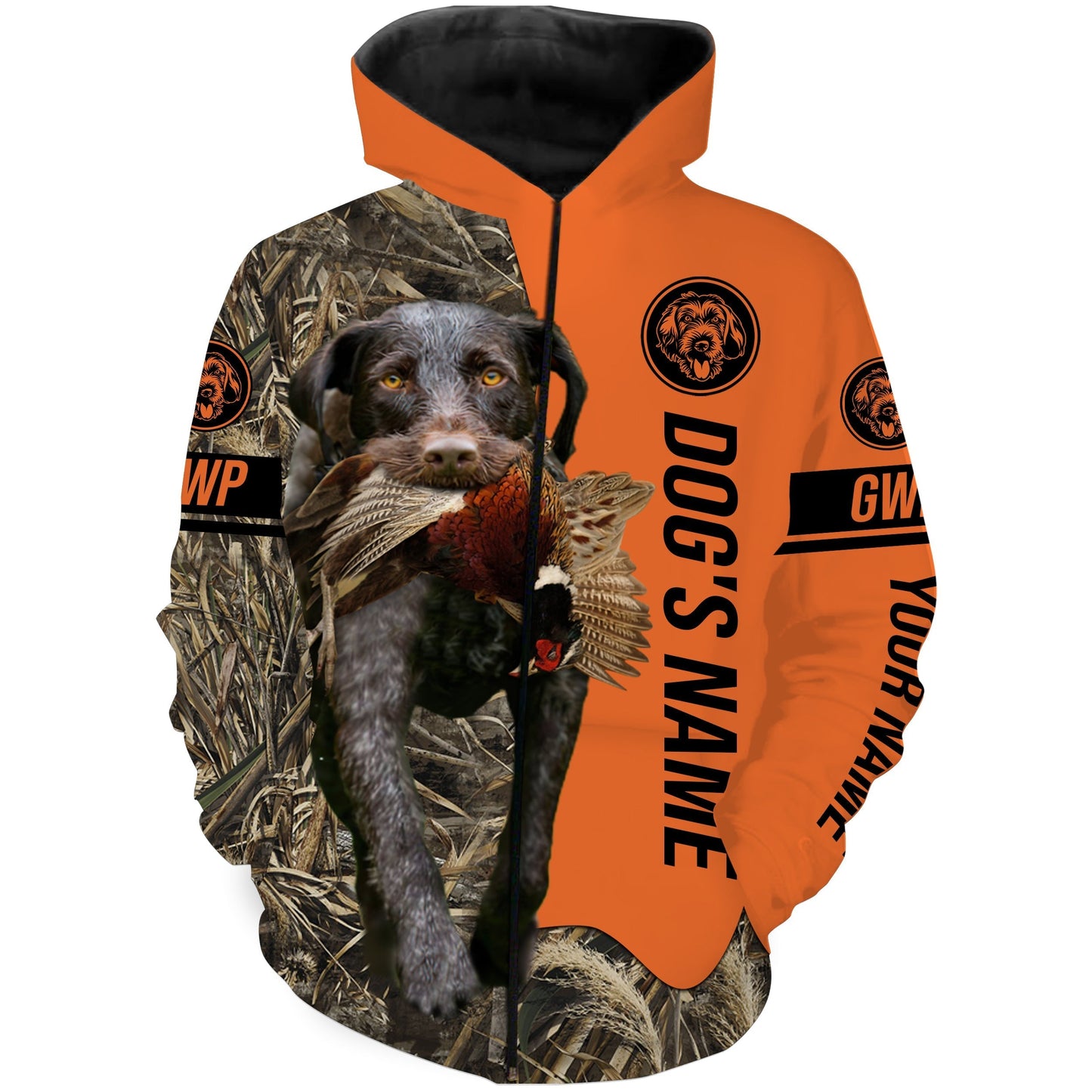 Pheasant Hunting with Dog German Wirehaired Pointers GWP Customize Name Shirts for Bird Hunter FSD4037