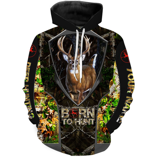 "Born to Hunt" Whitetail Deer Hunting Camo Custom Name 3D All over Print Shirts Hoodie