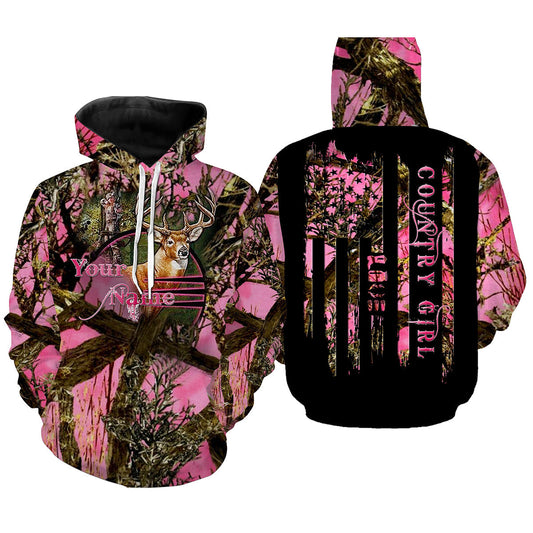 Country girl Deer hunting Pink Muddy camo 3D All over print Shirts - Personalized hunting gift Women and Kid - FSD986