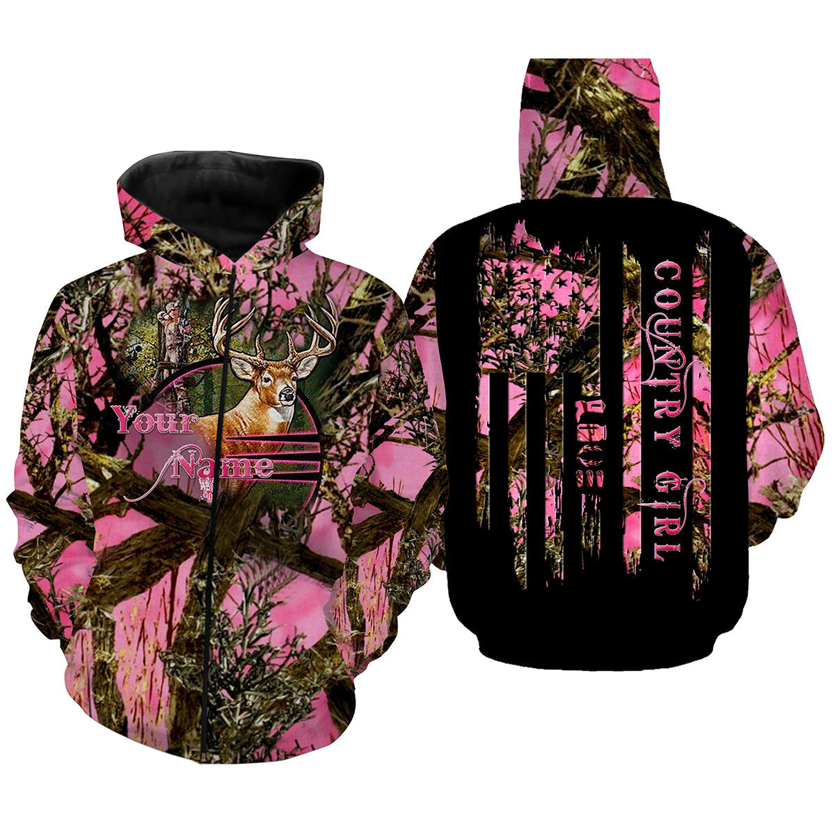 Country girl Deer hunting Pink Muddy camo 3D All over print Shirts - Personalized hunting gift Women and Kid - FSD986