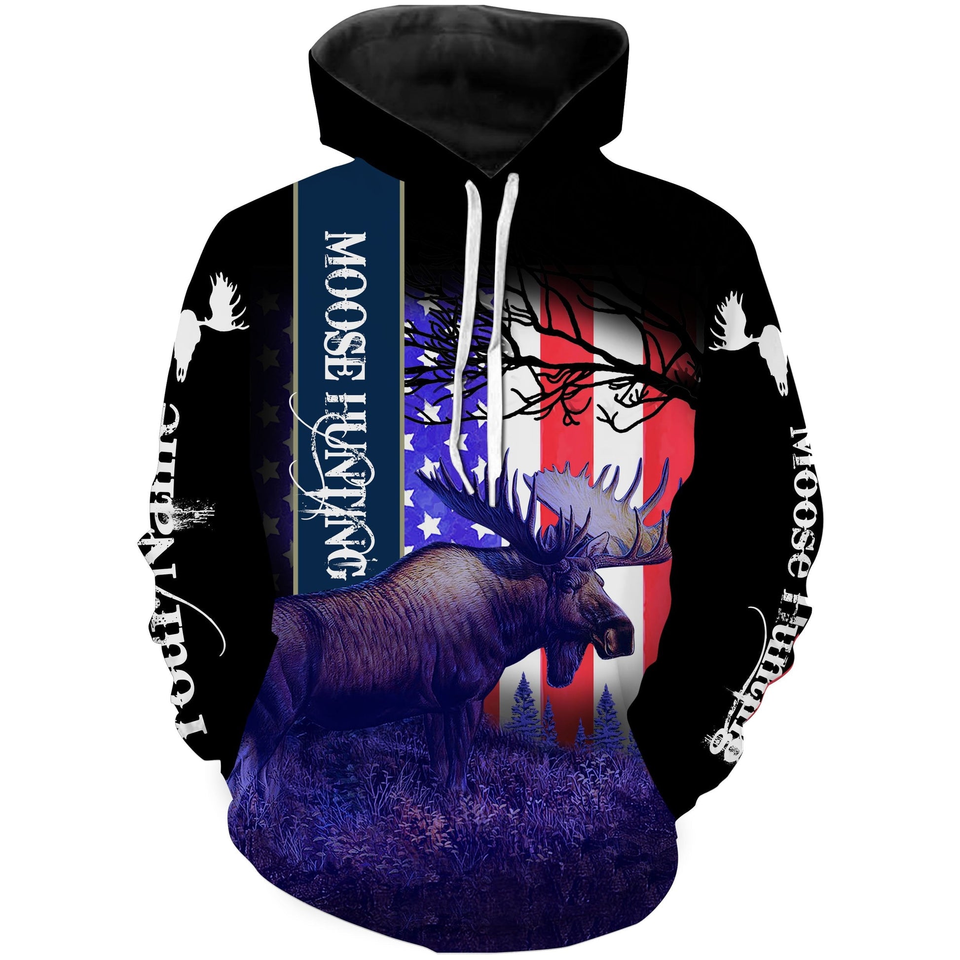 Moose Hunting American Flag Custom Name 3D All Over Print Sweatshirt Hoodie Hoodie