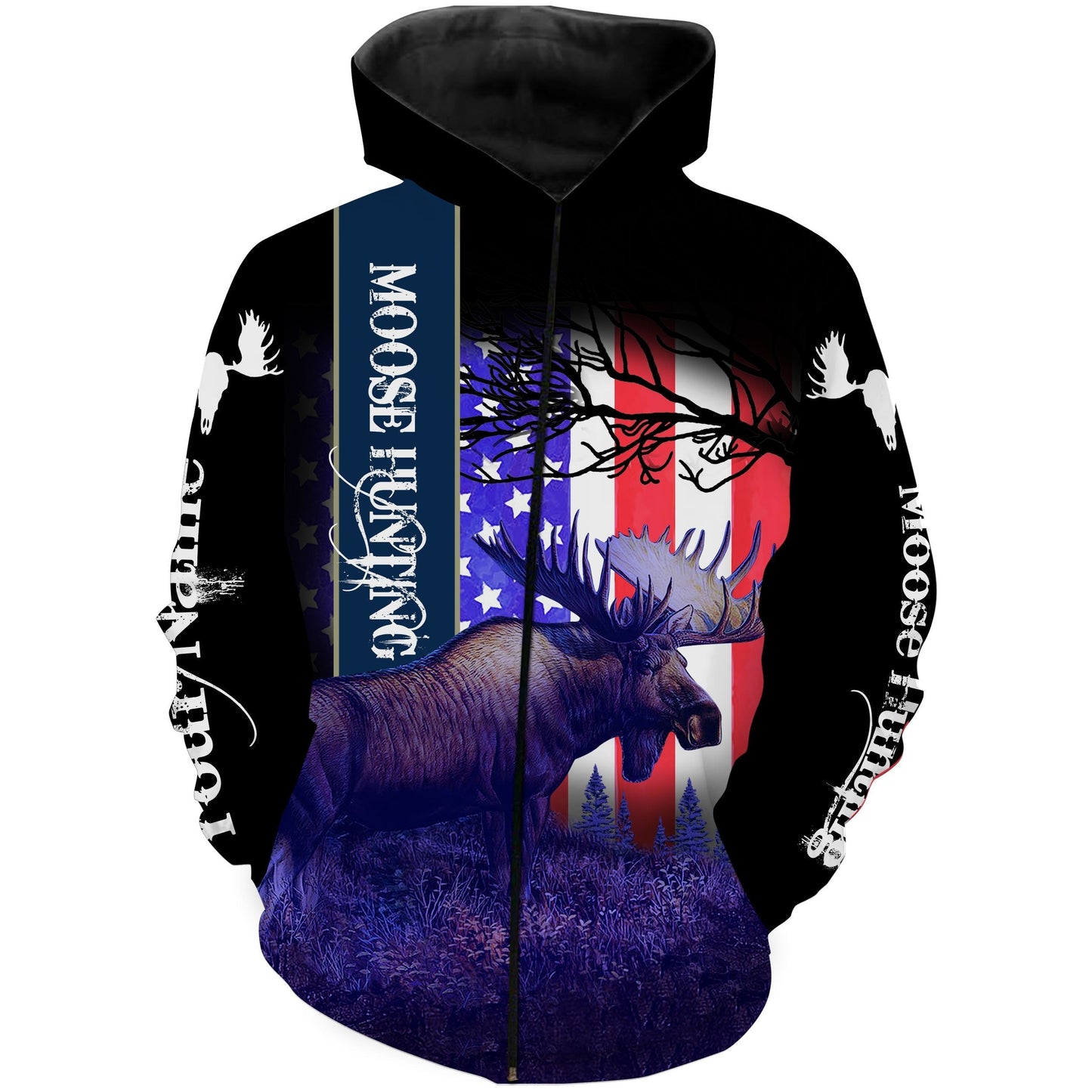 Moose Hunting American Flag Custom Name 3D All Over Print Sweatshirt Zip Up Hoodie Zip Up Hoodie