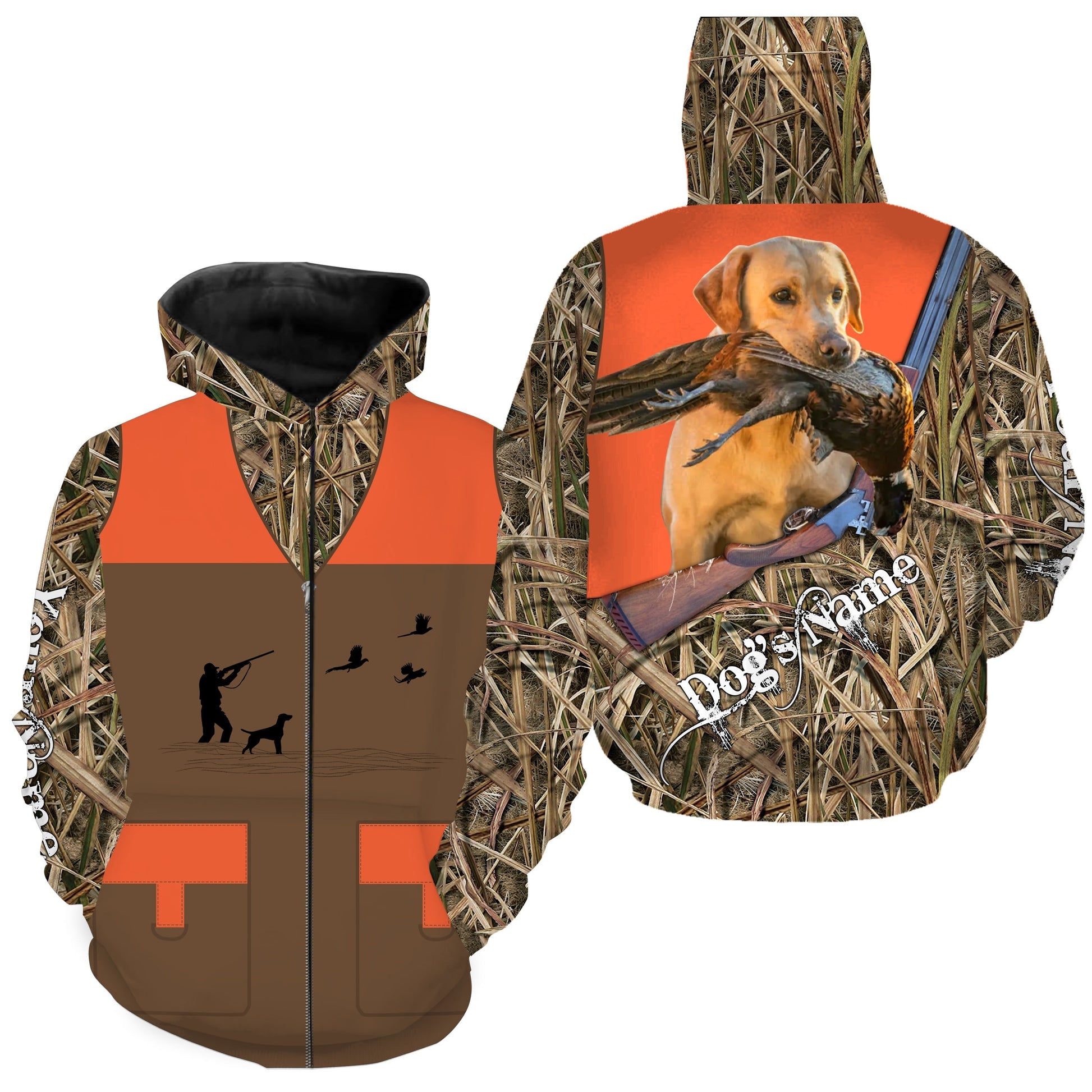 Custom Name Yellow Labrador Retriever Dog Pheasant Upland Hunting Vest shirt for Men FSD3985 Zip up hoodie