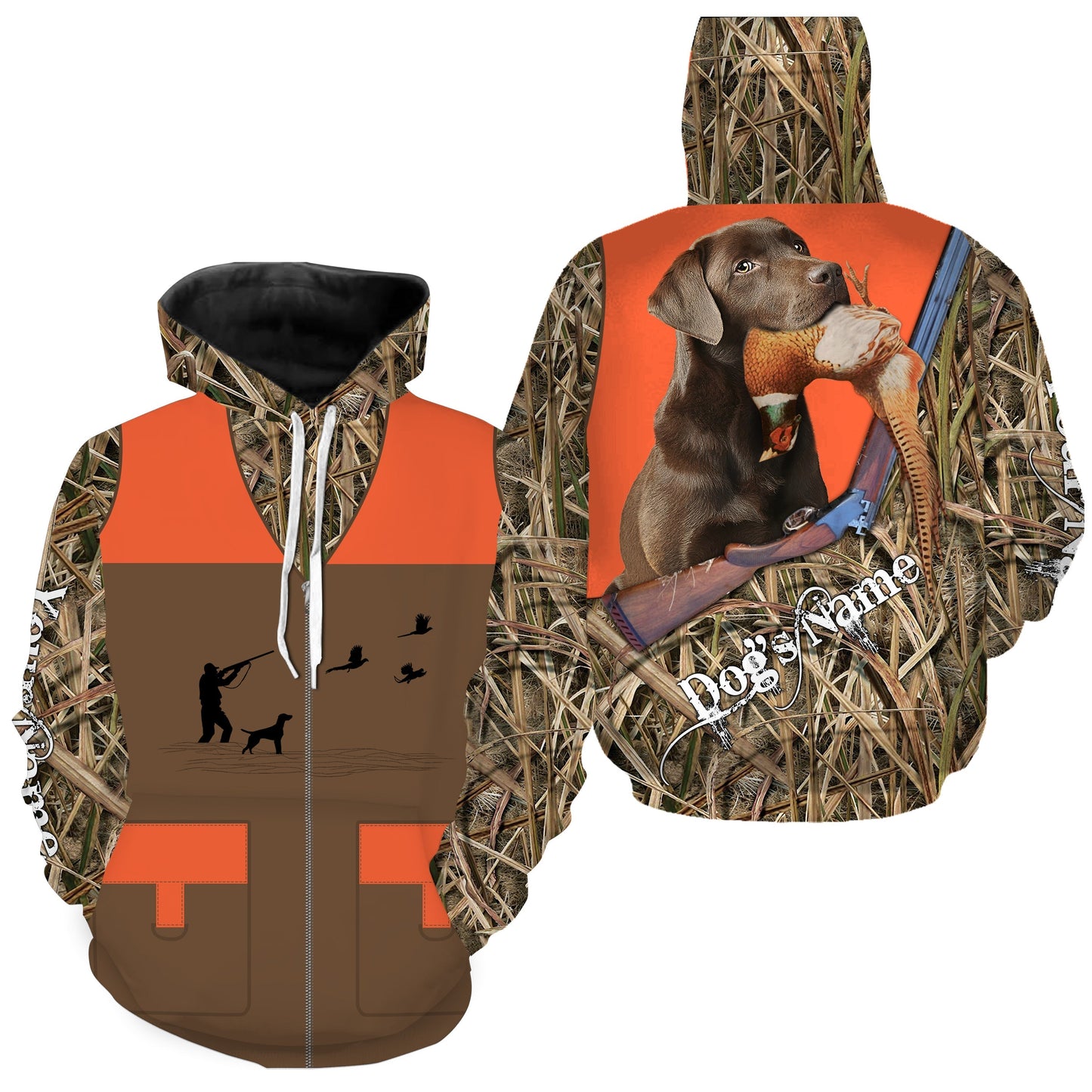 Custom Name chocolate Labrador Retriever Dog Pheasant Upland Hunting Vest shirt for Men FSD3986 Hoodie