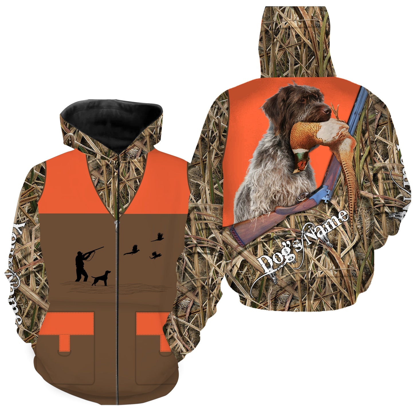 Custom name Wirehaired Pointing Griffon Pheasant Upland Hunting Vest shirt for Men FSD3990 Zip up hoodie