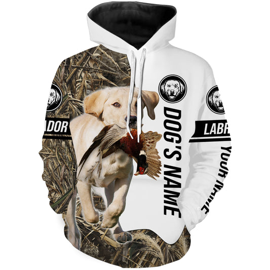 Pheasant Hunting With Yellow Labrador Retriever Custom Name Camo Full Printing Shirts Hoodie Hoodie