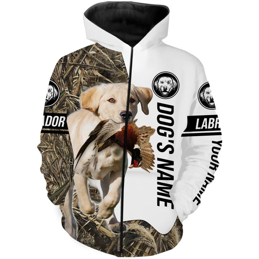 Pheasant Hunting With Yellow Labrador Retriever Custom Name Camo Full Printing Shirts Zip Up Hoodie Zip Up Hoodie