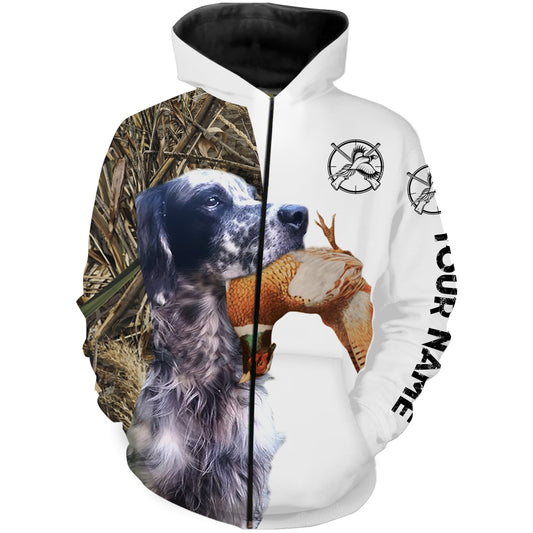 Pheasant Hunting With Dog English Setter Custom Name All Over Printed Shirts - Personalized Hunting Gifts FSD1918