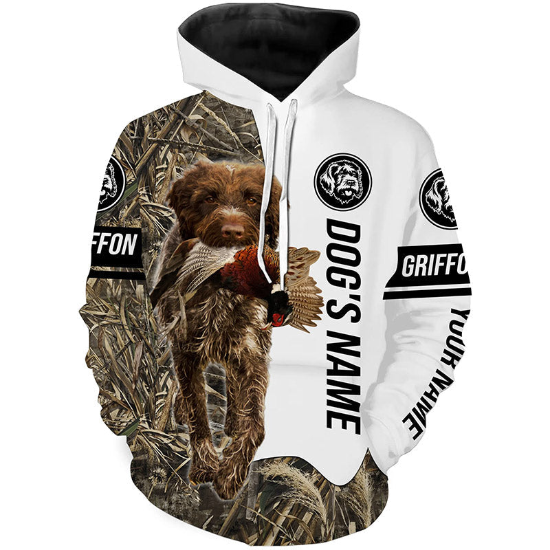 Pheasant Hunting With Griff Dog Wirehaired pointing griffon Custom Name All Over Print Shirts FSD3599 Hoodie