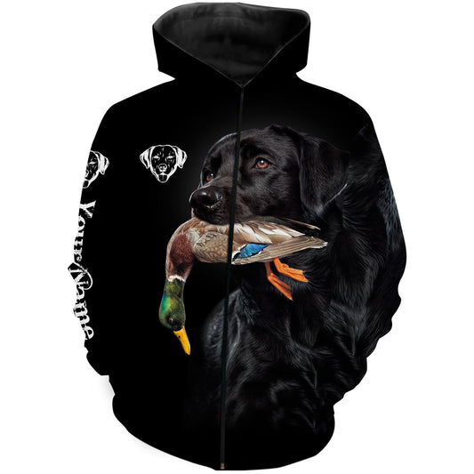 Personalized Duck Hunting Shirts Hunting Dog Labrador Retriever Black Lab 3D Full Printing Shirt Zip Up Hoodie Zip Up Hoodie