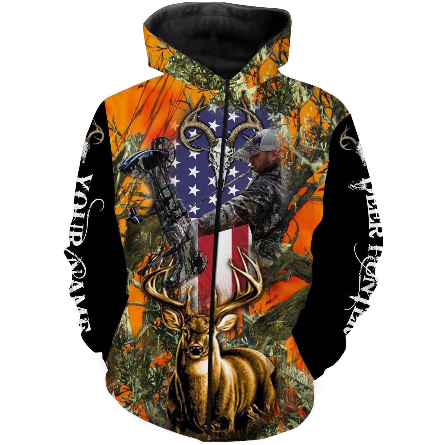 Deer hunting Orange camo Custom Name 3D All over print shirts - personalized hunting gifts - FSD229 Zip up hoodie