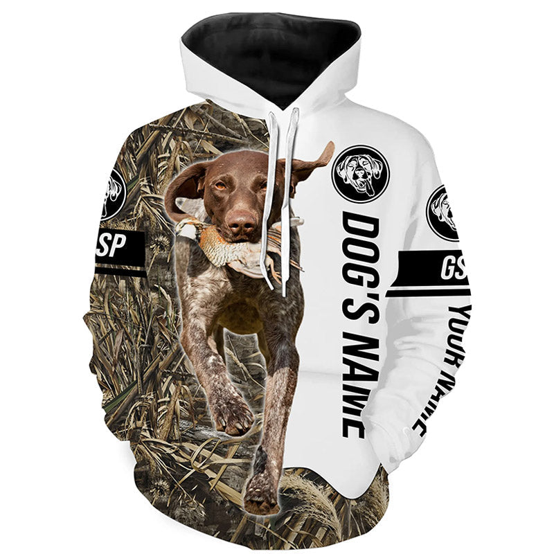 Quail Hunting with German Shorthaired Pointer GSP Custom Name Camo Full Printing Shirts, Hunting Gifts FSD3606