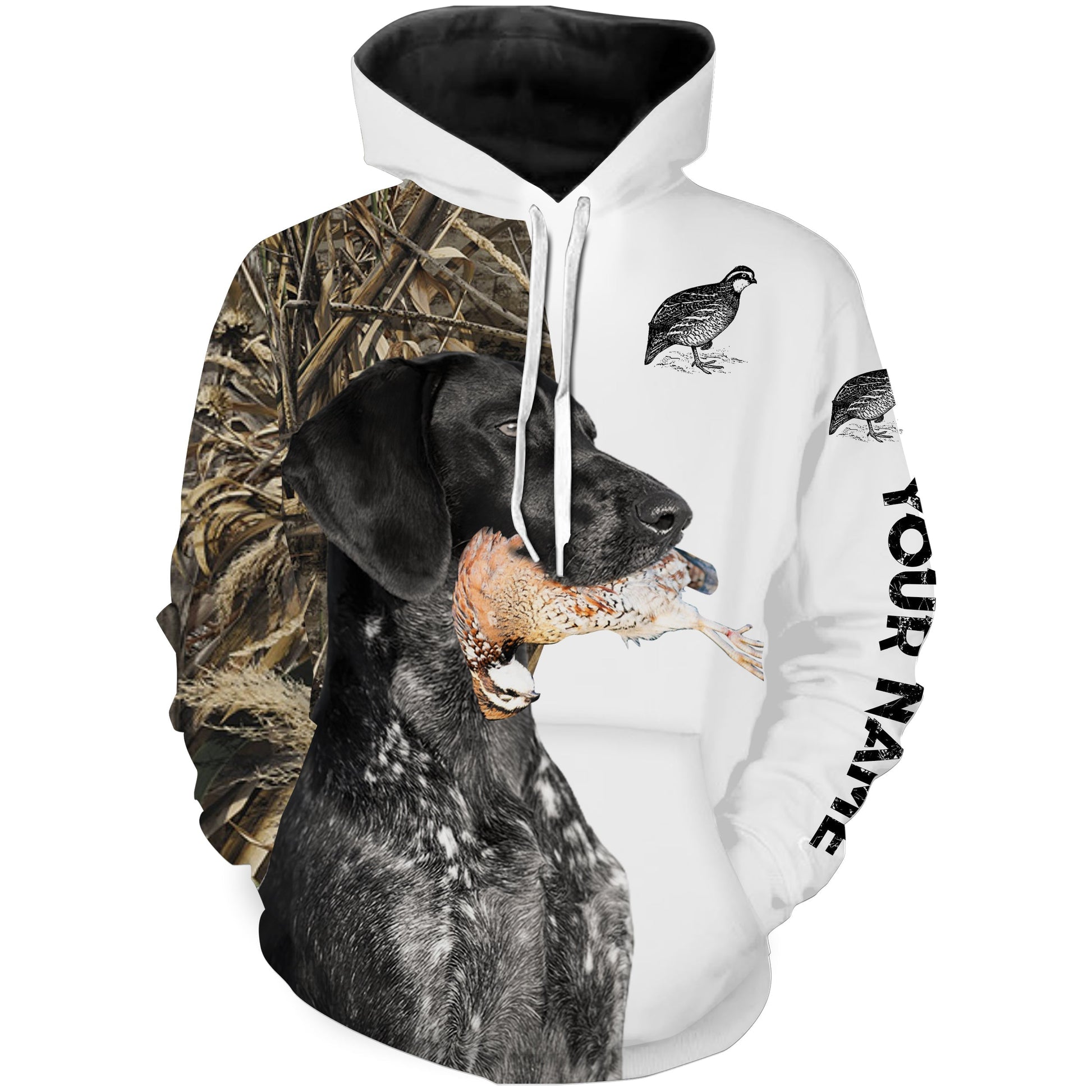 Quail Hunting with Black German Shorthaired Pointer GSP Custom Name Camo Full Printing Shirts FSD3607