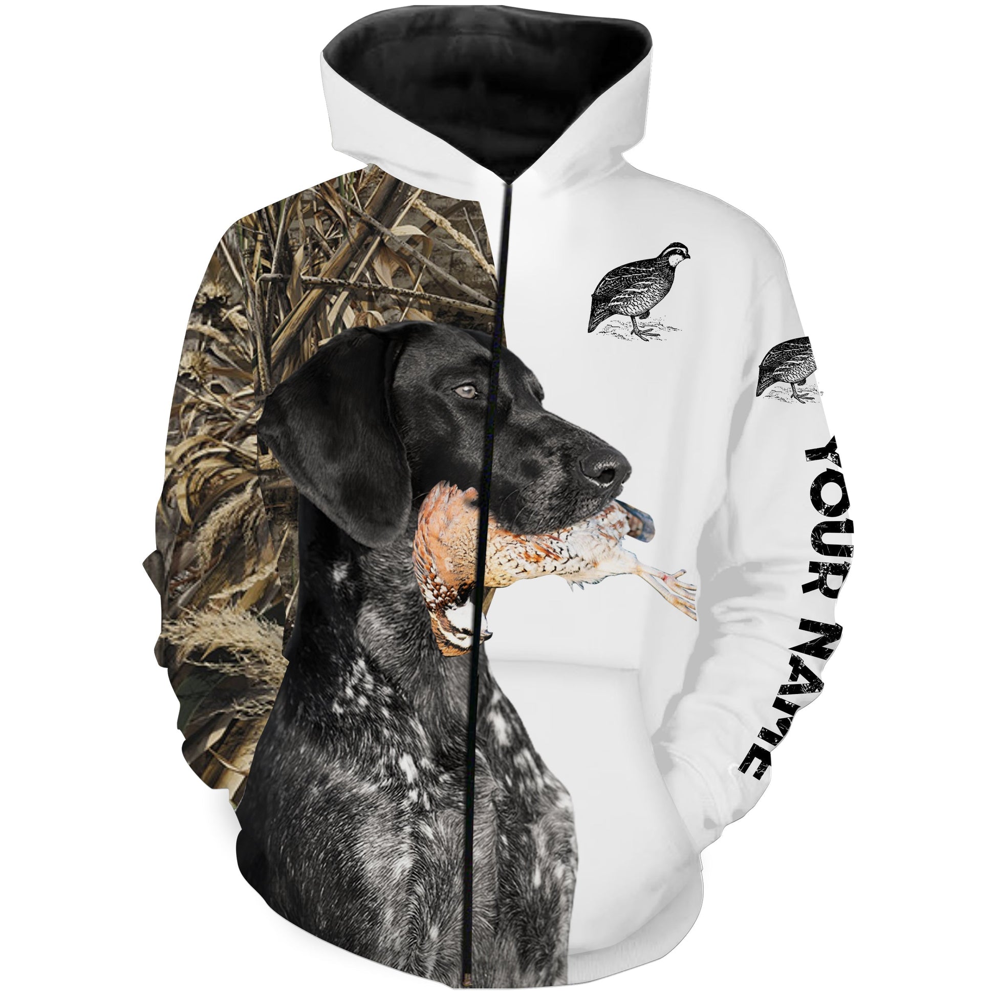 Quail Hunting with Black German Shorthaired Pointer GSP Custom Name Camo Full Printing Shirts FSD3607