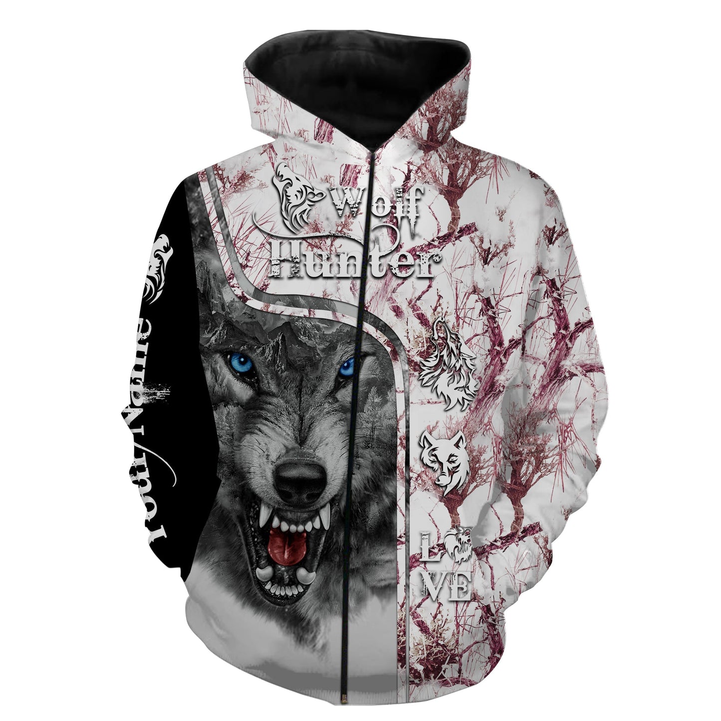 Wolf hunting Custom Name 3D All Over Printed Shirts Personalized hunting gift for Men and Women - FSD1038 Zip up hoodie