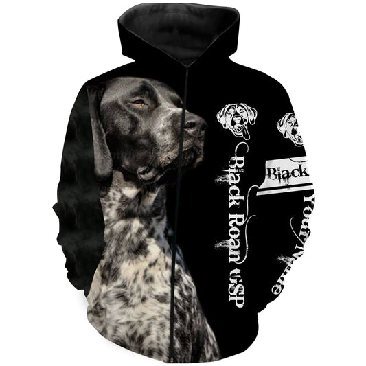 Gsp Black Roan German Shorthaired Pointer Custom Name 3D All Over Printed Shirts Zip Up Hoodie Zip Up Hoodie