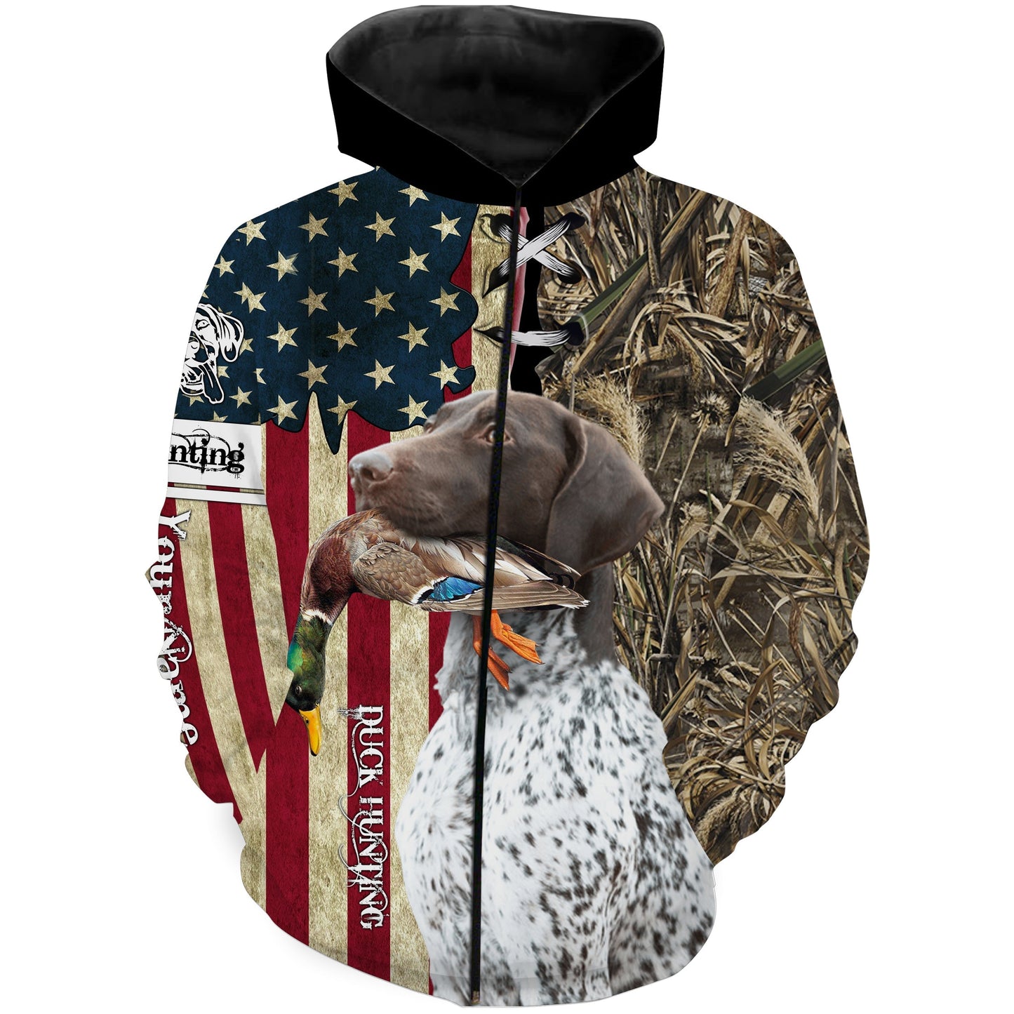 German Shorthaired Pointer Hunting Bird Dog Duck Hunter American flag full printing shirt, Hoodie FSD3261