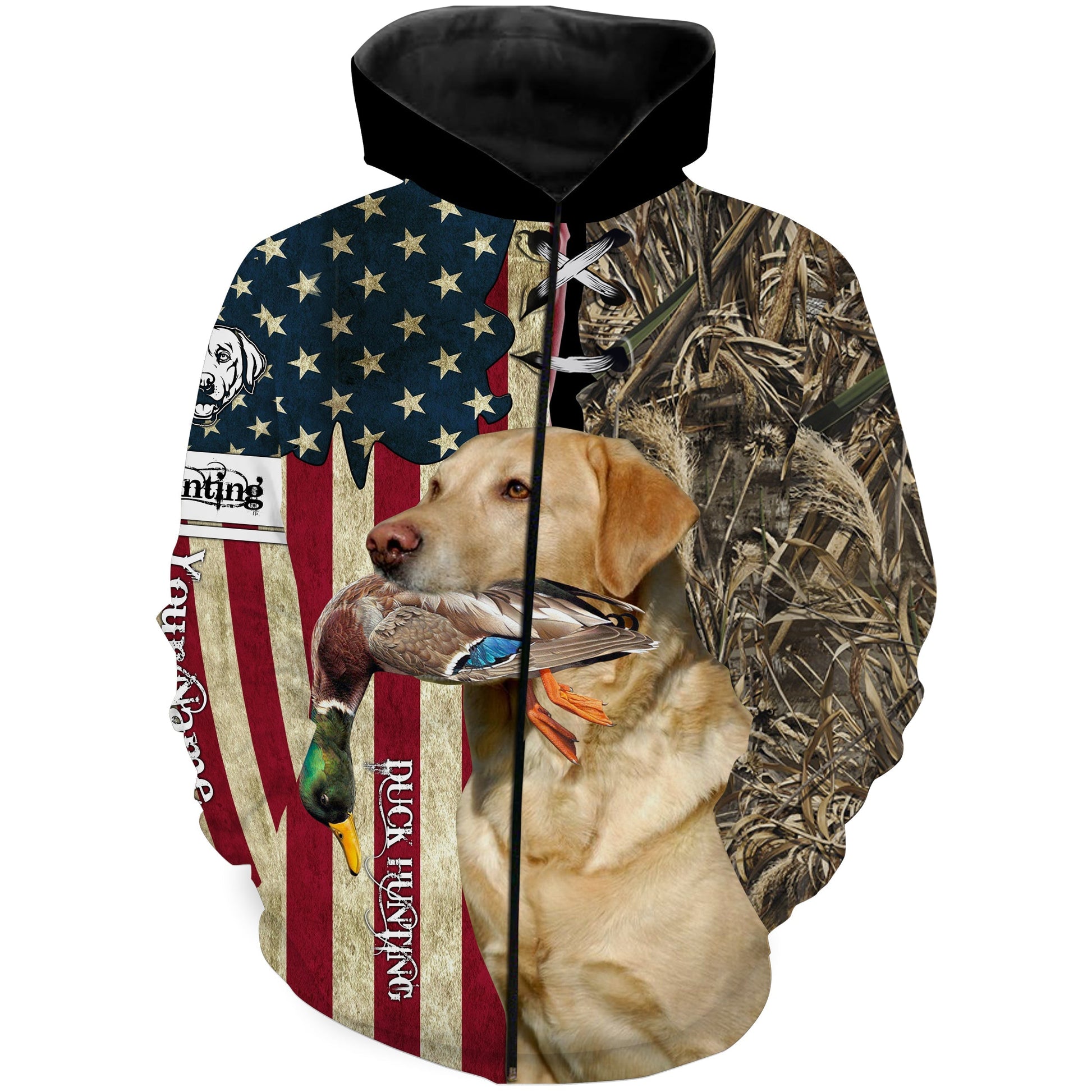 Yellow Labrador Retriever Hunting Bird Dog Duck Hunter American flag full printing shirt, Hoodie FSD3262 Zip up hoodie