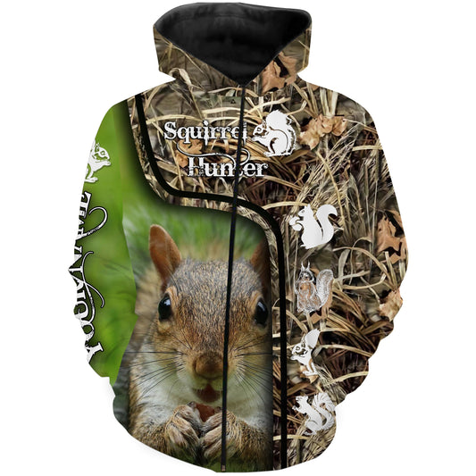 Squirrel Hunting Camo Shirt Custom Name 3D All Over Print Shirt For Adult And Kid Fsd813 Zip Up Hoodie Zip Up Hoodie