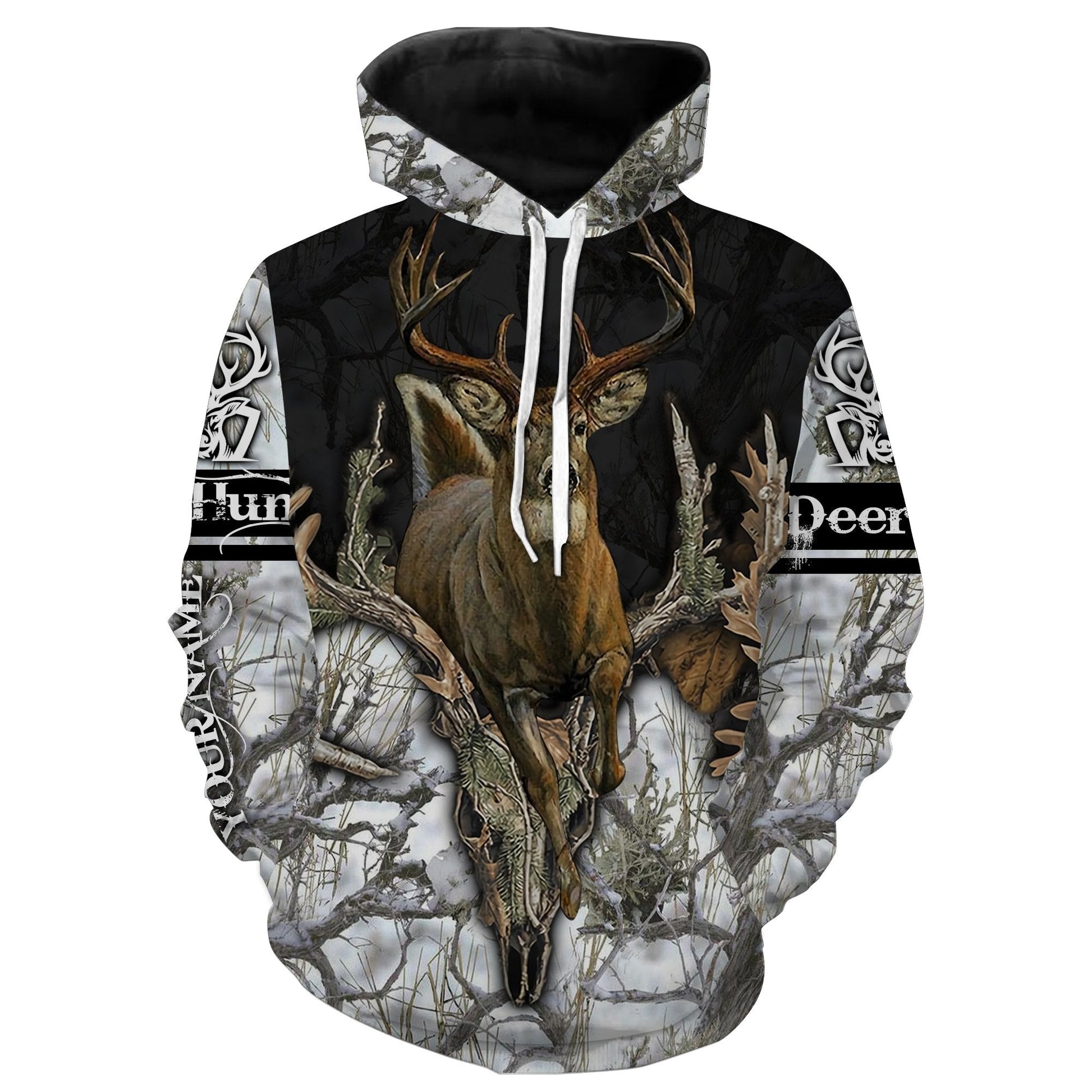 Whitetail deer hunting Big Game Snow camo Winter Deer Hunting Custom Name 3D full printing Shirts - FSD2707 Hoodie