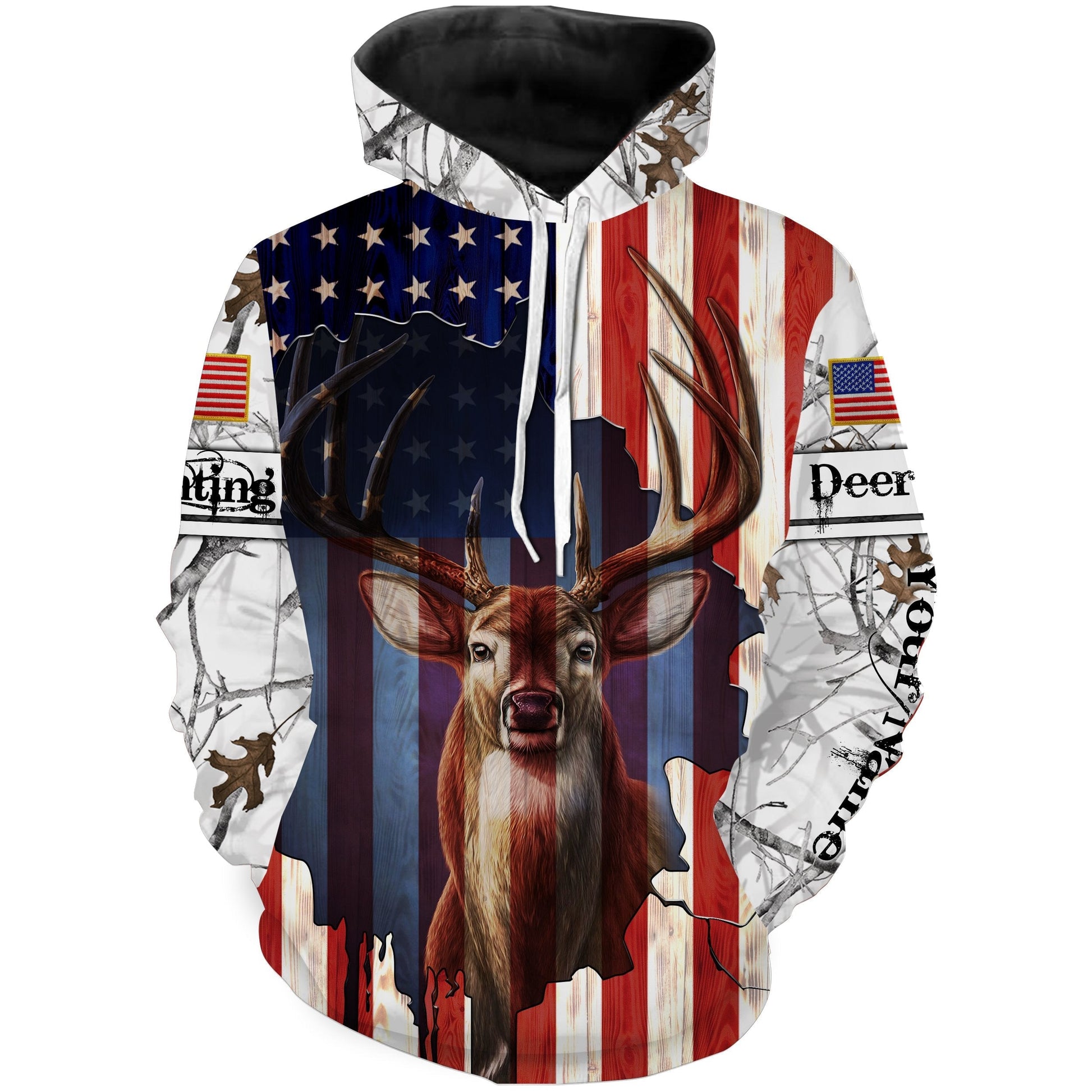 USA American Flag Whitetail Deer Buck Shirts For Men, Women and Kid - Patriotic Deer Hunting Customized Name Gifts - FSD2708 Hoodie