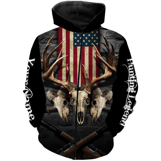 Hunting Legend American Flag Custom Name 3D All over print shirts - personalized hunting gifts - FSD234 Zip up hoodie