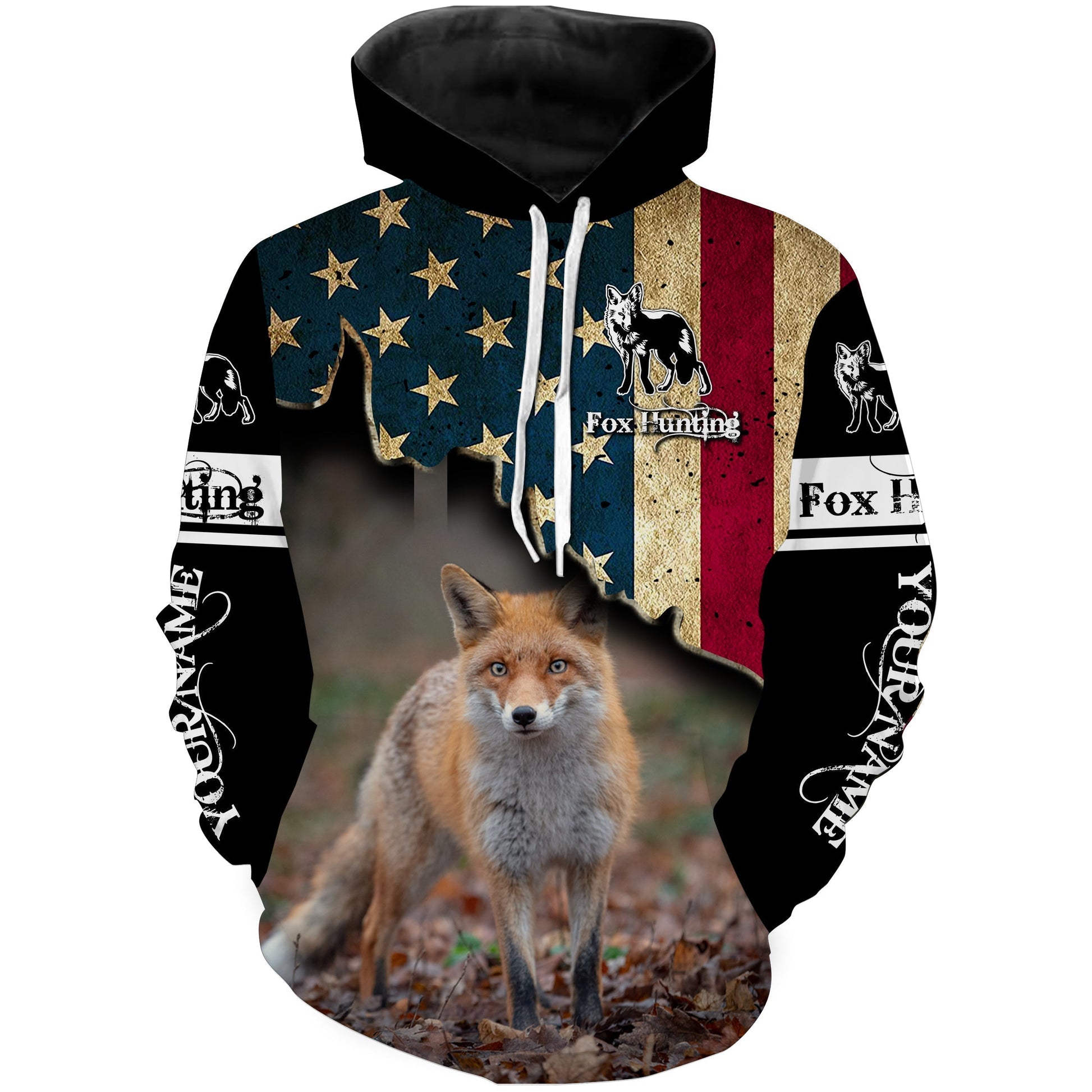 Fox Hunting American Flag Red Fox Predator Hunt Custom Name All Over Print Shirt Hoodie Hoodie