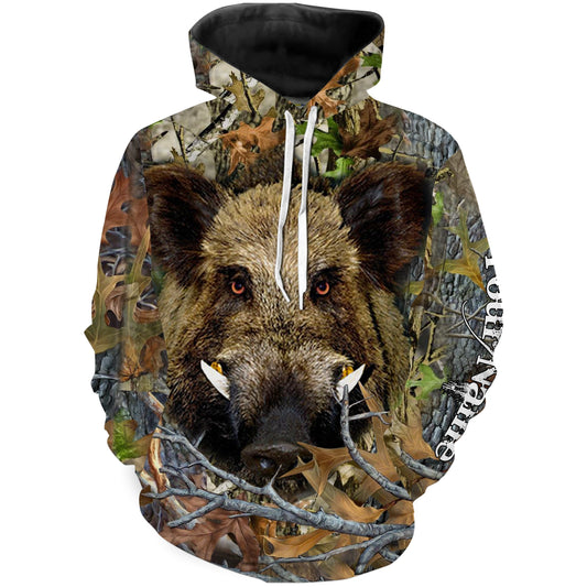 Wild Boar Hunting Camouflage Custom Name All Over Printed Shirts, Hoodie, Sweatshirt Personalized Gifts For Boar Hunter FSD1934 Hoodie