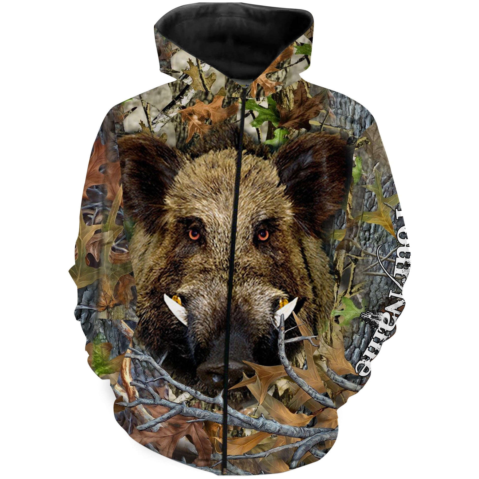 Wild Boar Hunting Camouflage Custom Name All Over Printed Shirts, Hoodie, Sweatshirt Personalized Gifts For Boar Hunter FSD1934 Zip up hoodie