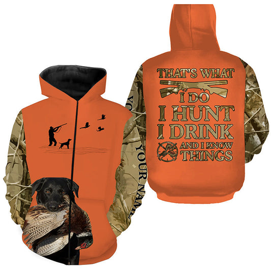 "I hunt I drink and I know things" orange hunting Shirts with Black Labrador Retriever dog FSD4046