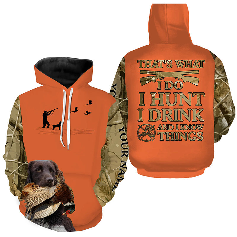 "I hunt I drink and I know things" orange hunting Shirts with Small Munsterlander dog FSD4048