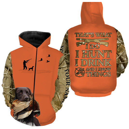 "I hunt I drink and I know things" orange hunting Shirts with Small Munsterlander dog FSD4048