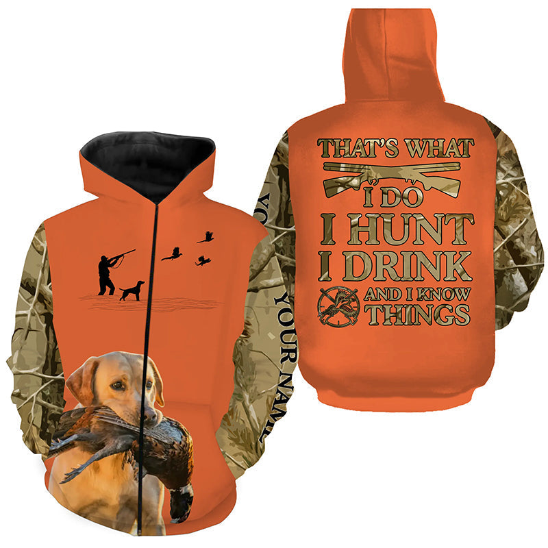 "I hunt I drink and I know things" orange hunting Shirts with Yellow Labs dog FSD4051