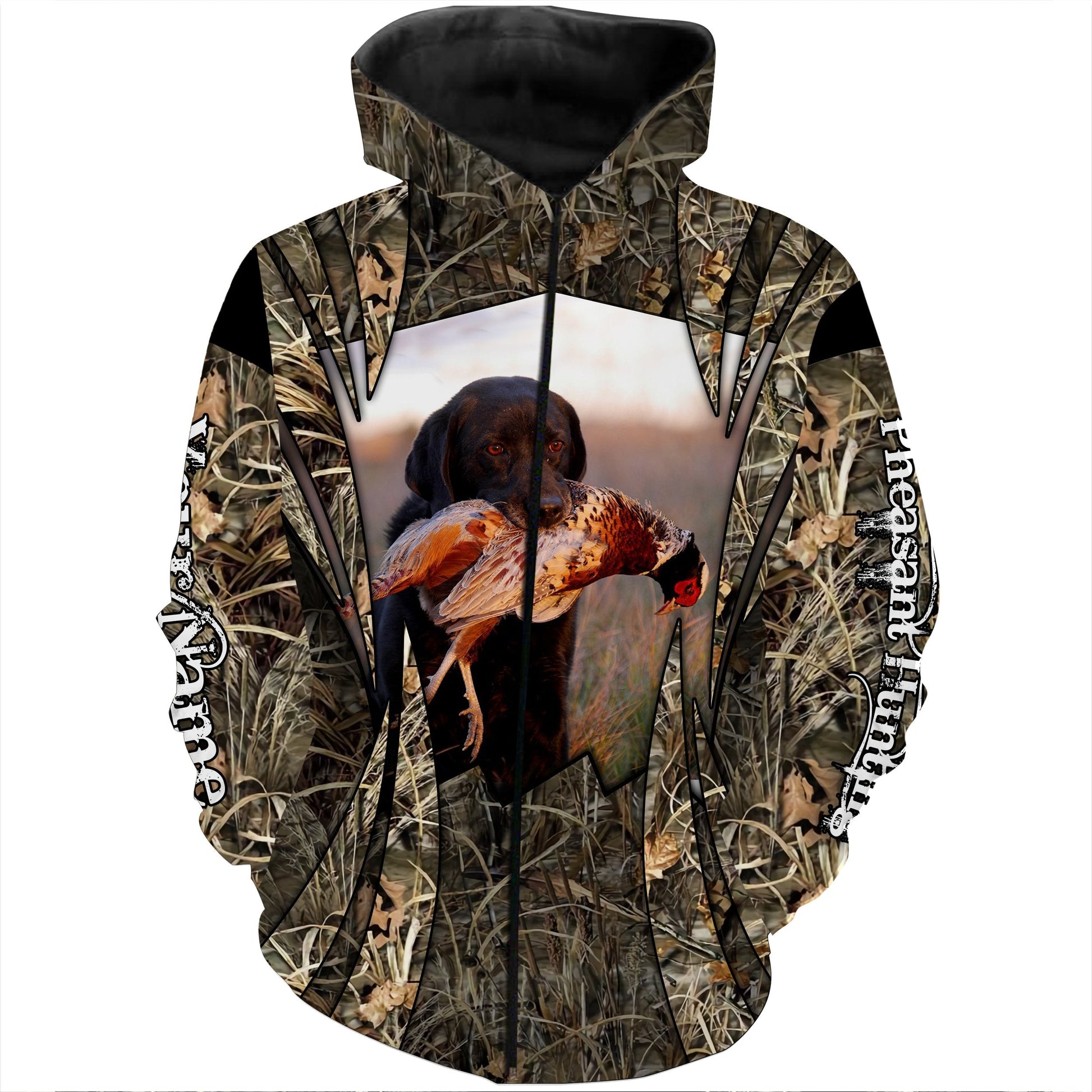 Chocolate Labs Hunting Pheasant With Labradors Custom Name 3D All Over Print Shirts Fsd394 Zip Up Hoodie Zip Up Hoodie