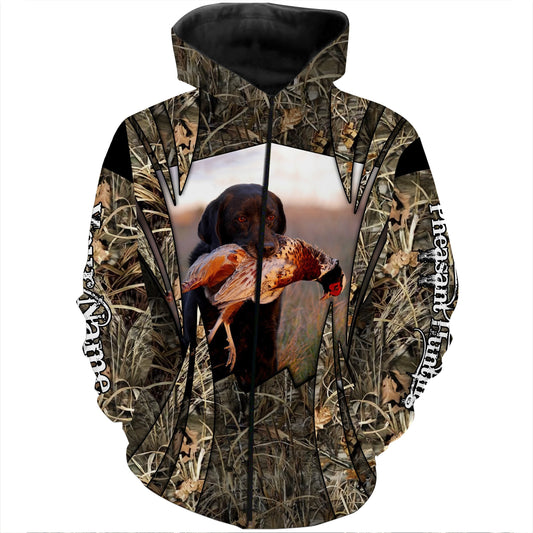 Chocolate Labs Hunting Pheasant With Labradors Custom Name 3D All Over Print Shirts Fsd394 Zip Up Hoodie Zip Up Hoodie