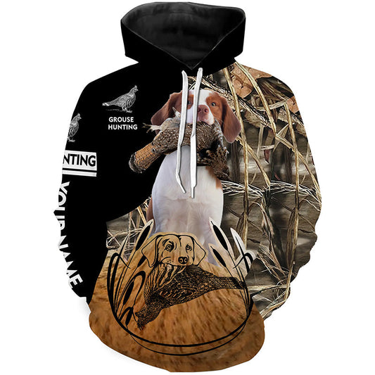 Ruffed Grouse Hunting With Brittany Spaniel Dog Custom Name 3D All Over Print Shirts  Hoodie Hoodie