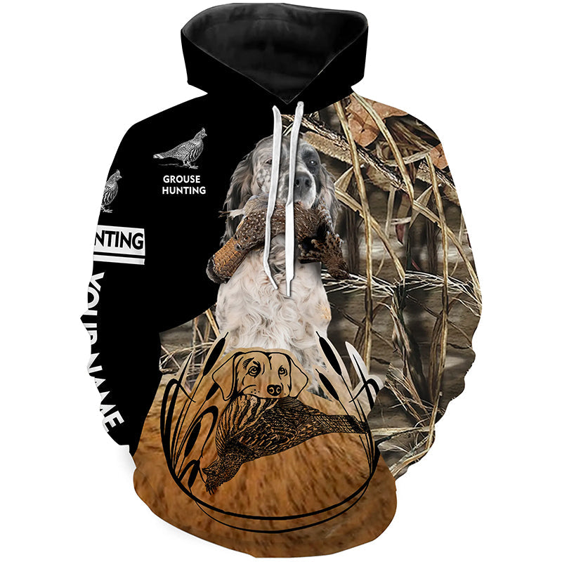 Ruffed Grouse Hunting With English Setter Dog Custom Name 3D All Over Print Shirts Hoodie Hoodie