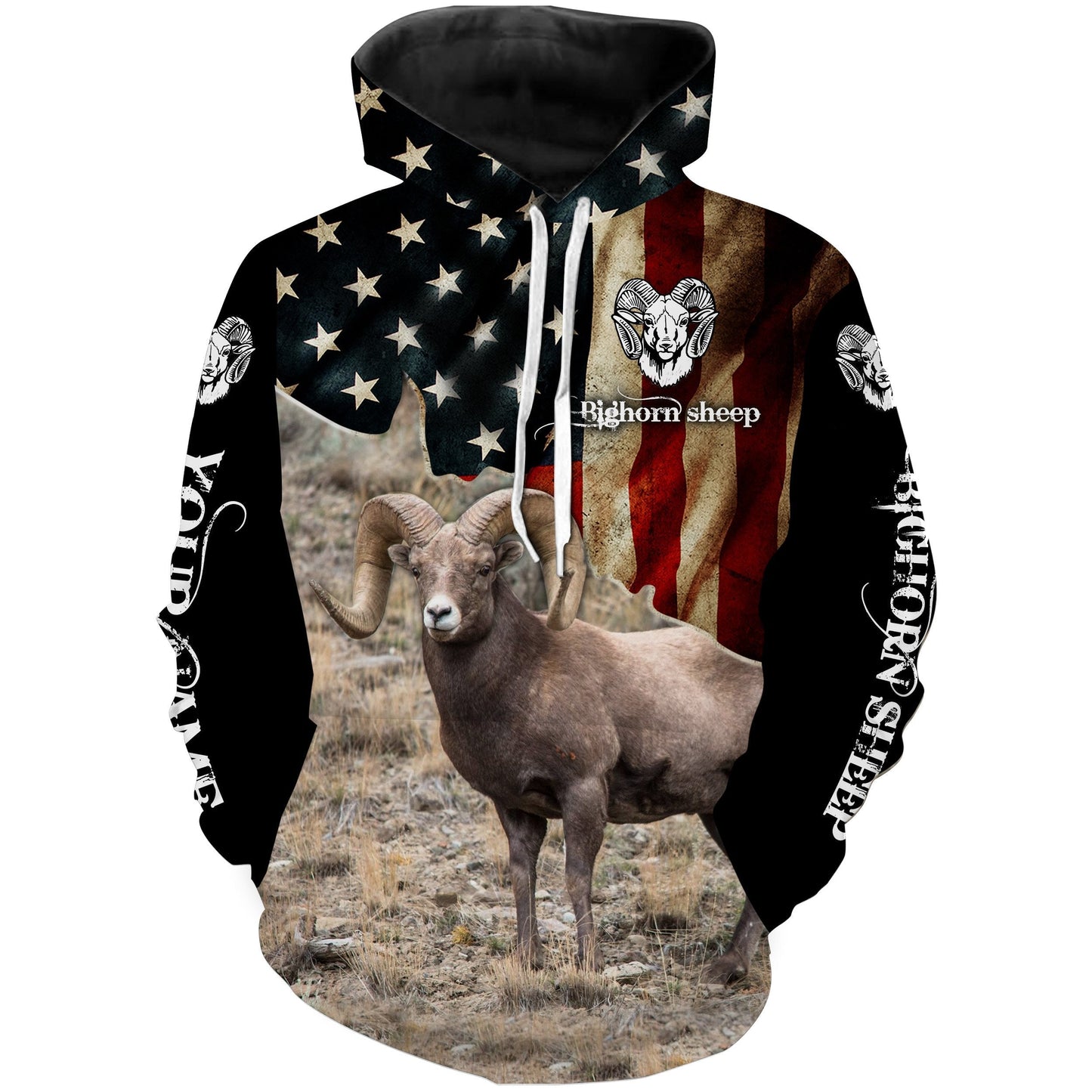 Bighorn Sheep American Flag camo Custom Name 3D All over print shirts - personalized hunting gifts - FSD241