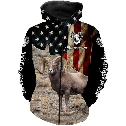 Bighorn Sheep American Flag camo Custom Name 3D All over print shirts - personalized hunting gifts - FSD241