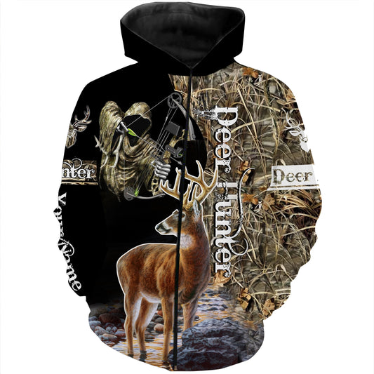 Grim reaper Deer Bow hunter Custom Name 3D All over print Shirts for Men Zip up hoodie