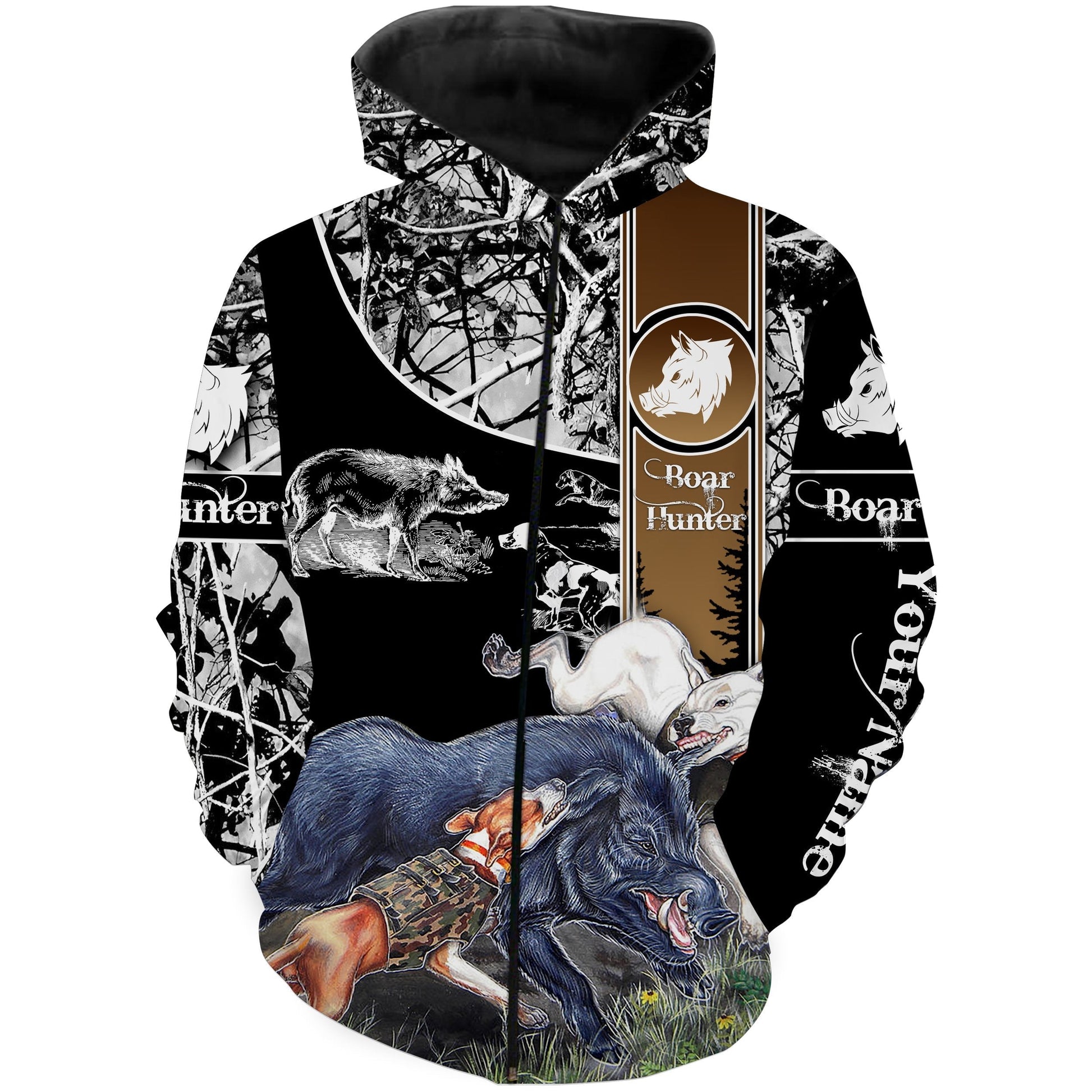 Wild Boar hunting with dogs custom name 3D All over print Shirt Personalized gifts for hunter FSD570 Zip up hoodie