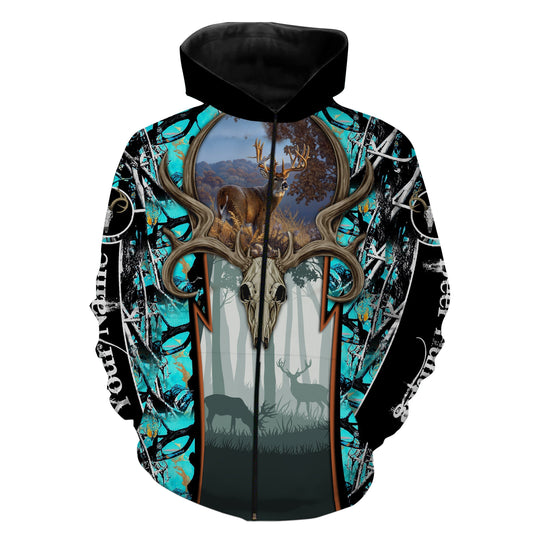 Deer Hunting Camo Custom Name 3D Full Printing Hoodie Zip Up Hoodie Zip Up Hoodie